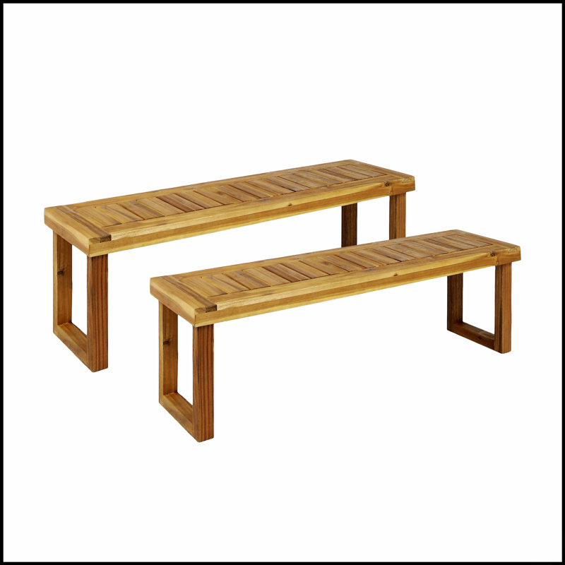 Ensemble de 2 bancs d'extérieur en bois d'acacia durable, résistants aux intempéries et élégants pour les sièges de patio et de jardin