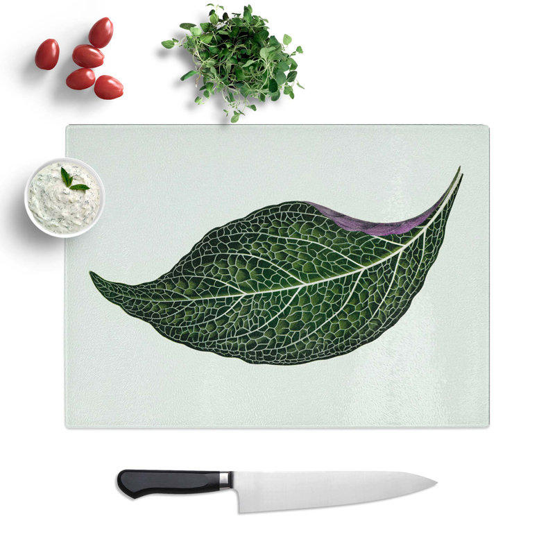 Tempered Glass Adelaster Albivenis Plant Leaf Chopping Board, 39 cm W x 28.5 cm L