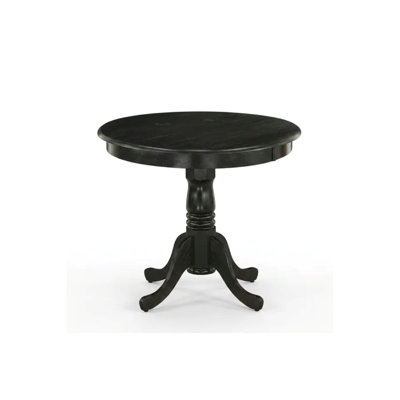 Wirebrushed Black Light Sable Linen Asian Rubber Wood Round 3 Piece Dining Set with 2 High Back Parson Chairs