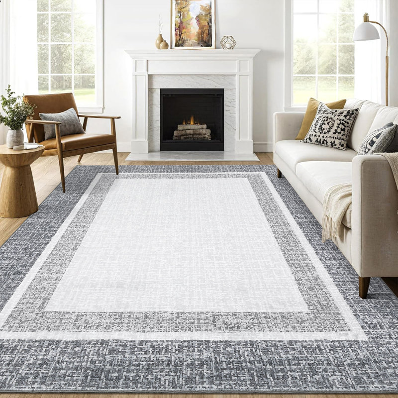 Randolph Modern Machine Washable Rug Bordered Design Non-Slip Low Pile Rubber Backing Area Rug for Living Room Bedroom Kitchen Dining Room