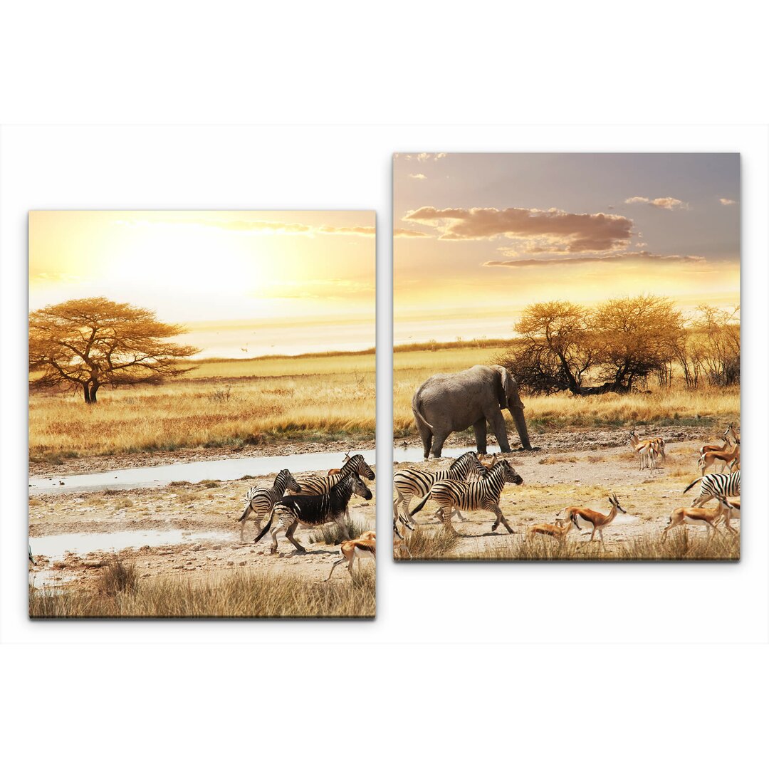 2-tlg. Leinwandbilder-Set Landschaft Afrika