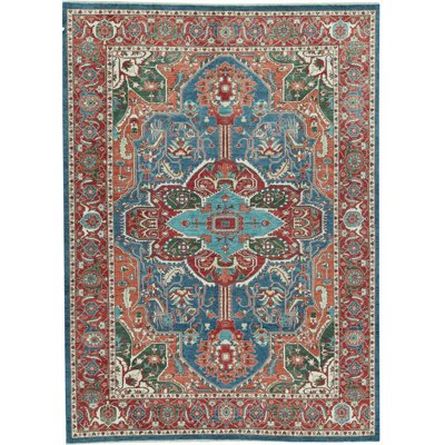 Hand-Knotted High-Quality Blue and Red Area Rug