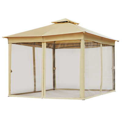 Tente d'extérieur 10 x 10 po avec double toit, abri de jardin avec moustiquaire, auvent de patio pour la cour, le jardin, la pelouse et la terrasse