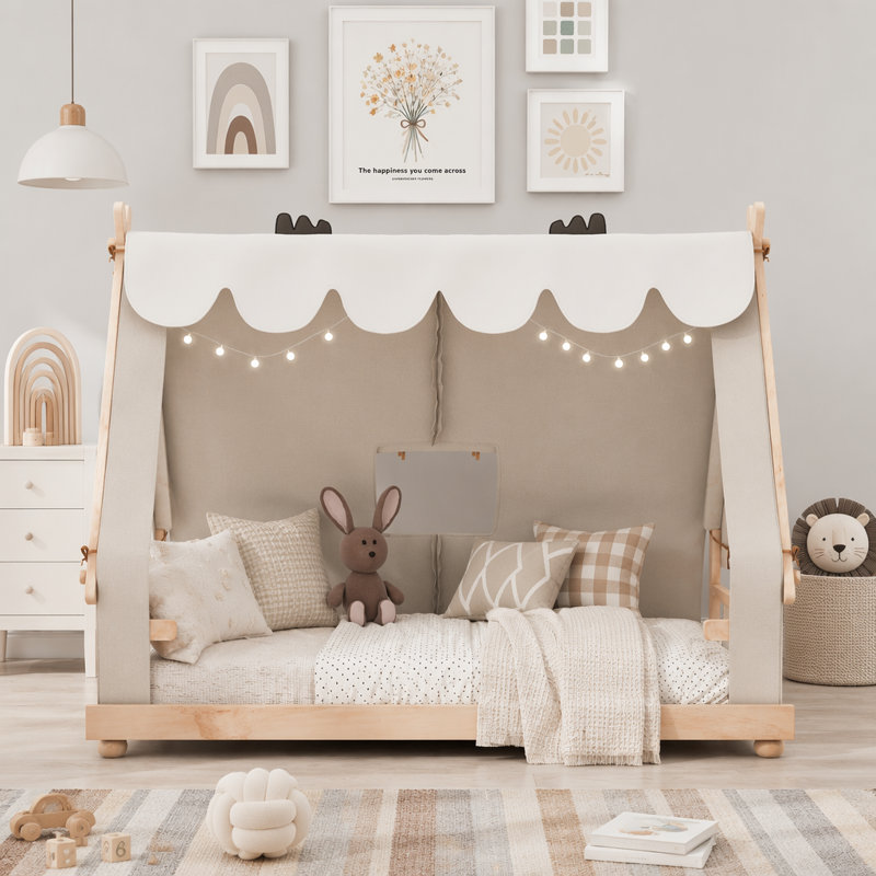Lit simple avec tente et lumière, Brun