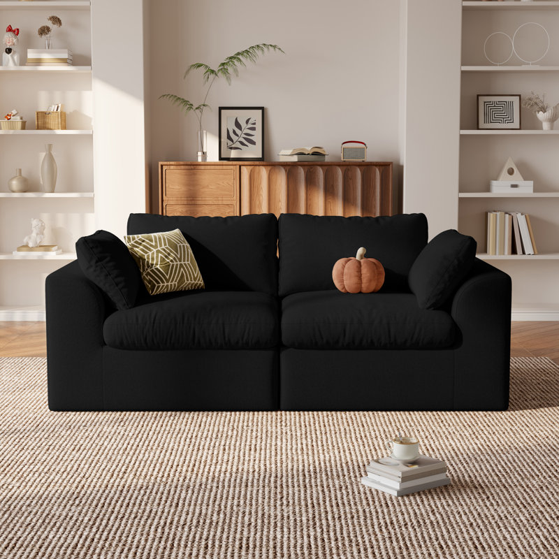 Canapé 78,7 po Boneless Cloud, Love Seat, Noir