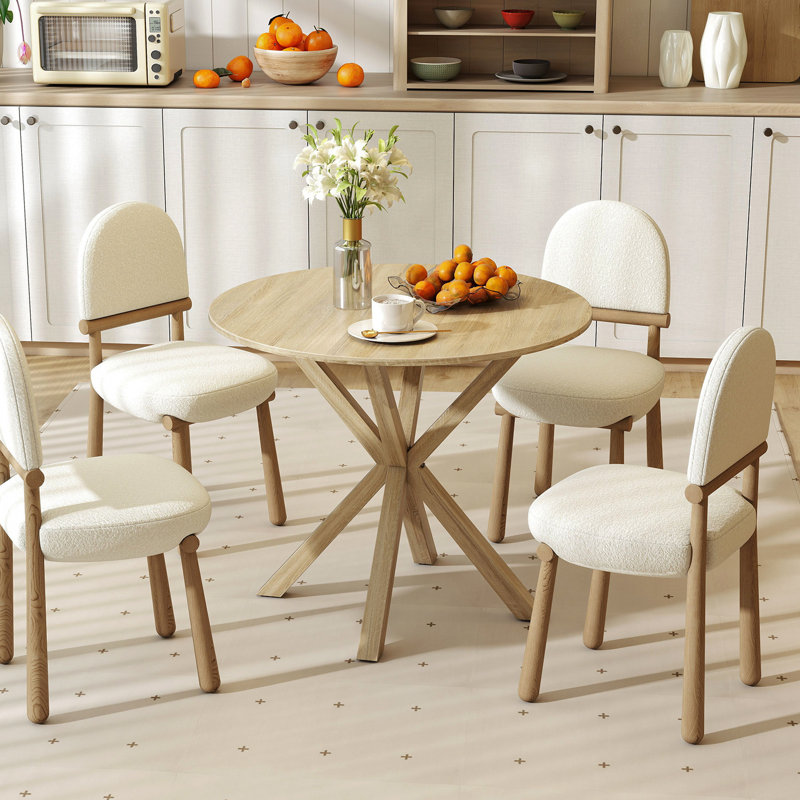 36'' Round Farmhouse Dining Table for 4 w/Stable Intersecting Pedestal Base, Light Gray, Light Gray