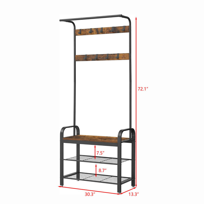 Rustic Brown and Black Industrial Hall Tree with Storage