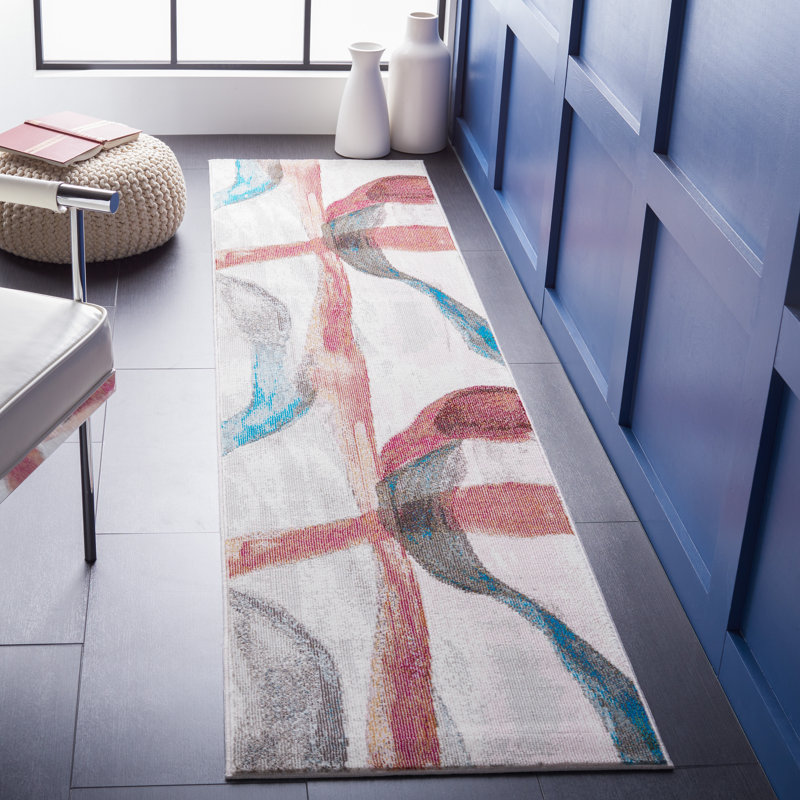 Papillon Abstract Pink/Blue Area Rug, Runner 2' x 8'