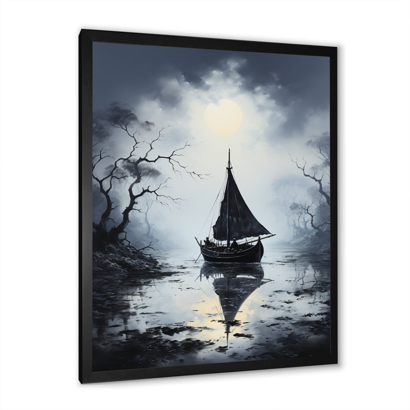 Mystic Pirate Boat Voyage IV - Bateau côtier, art mural, Cadre simple noir, H 20 po x l 12 po x P 1 po