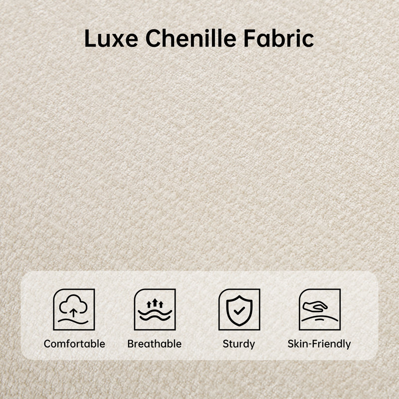 Canapé rembourré sans accoudoirs en chenille avec repose-pieds, Chenille beige