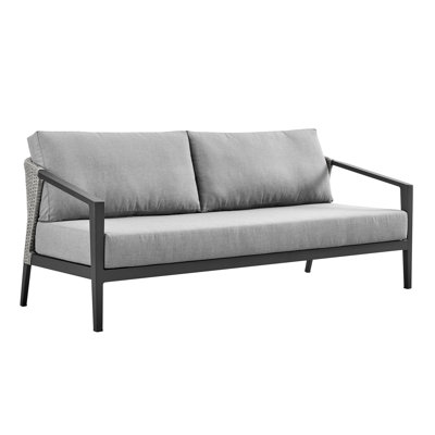 Tawanna Wicker And Aluminum Outdoor Sofa In Black And Dark Gray