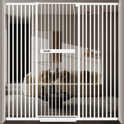 71"Extra Tall Metal Pet Gate - Pressure Mount, 1.37 Spacing, Auto-Close Walk Through (White)