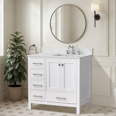Plateau de meuble-lavabo simple 36 po en marbre de culture avec lavabo droit - pour remplacement de meuble-lavabo, sans armoire