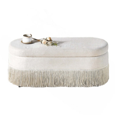 Oval Upholstered Lift-Top Storage Ottoman With Fringe Trim For Living Room Or Bedroomstylish & Durable Metal Legs: The Ottoman Features Sleek, Sturdy Metal Legs That Add A Modern Touch While Ensuring Long-Lasting Stability And Support, Perfect For High-T