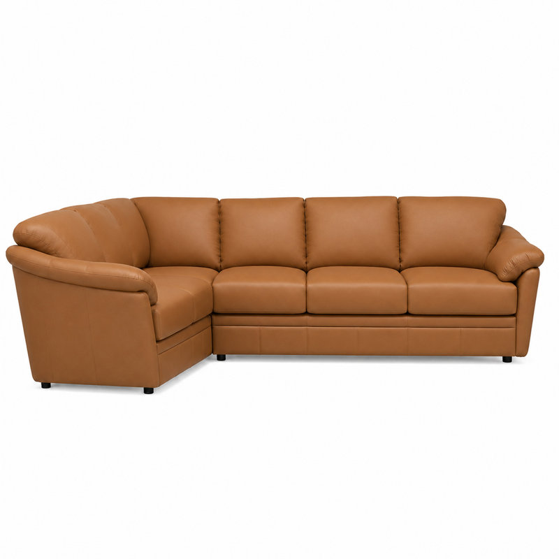 Canapé modulaire en cuir fleur Ramdev, Orienté à droite, Cuir véritable caramel