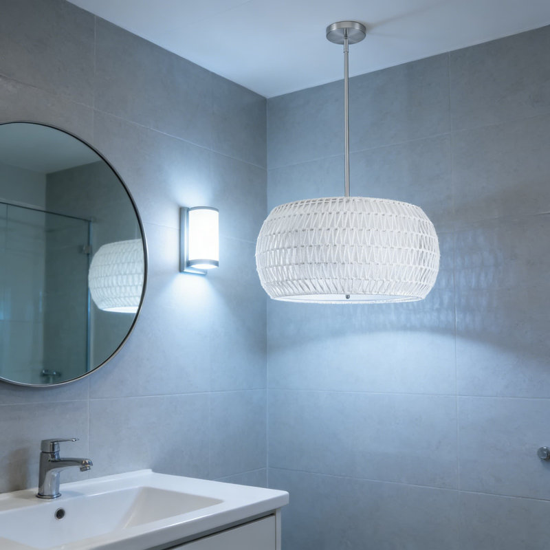 Lustre en rotin 5 lumières avec abat-jour en tissu, luminaire suspendu Boho Farmhouse tissé à la main pour la cuisine, la salle à manger et le salon