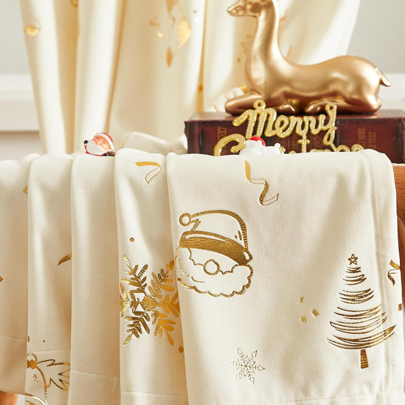 Christmas Rod Pocket Velvet Curtains for Living Room