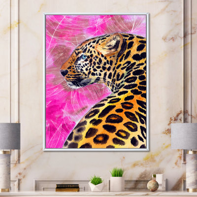 " Golden Leopard With Black Spots On Pink "