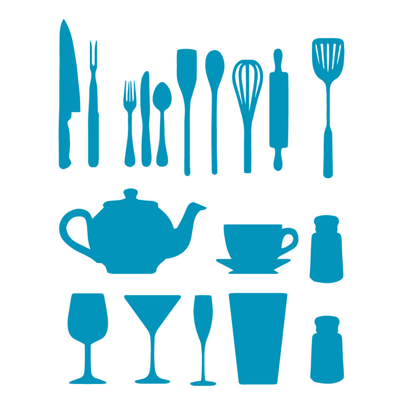 Décalcomanie murale de cuisine, H 51 po x l 40 po x P 0,01 po, Bleu sarcelle