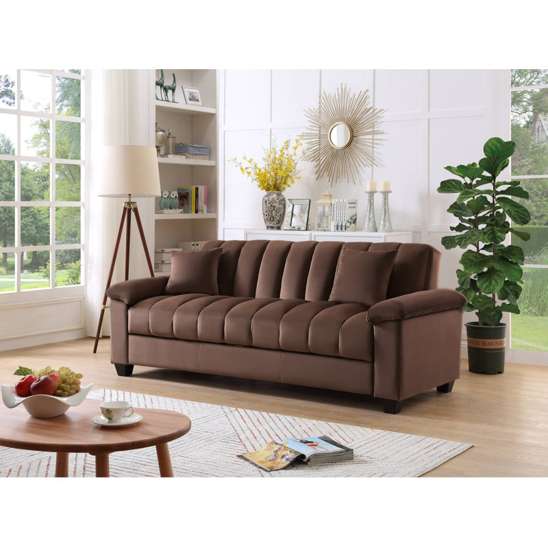 Canapé-lit double en velours avec rangement Biscuit, Brun, H 33,75 po x l 82,7 po x P 35,25 po
