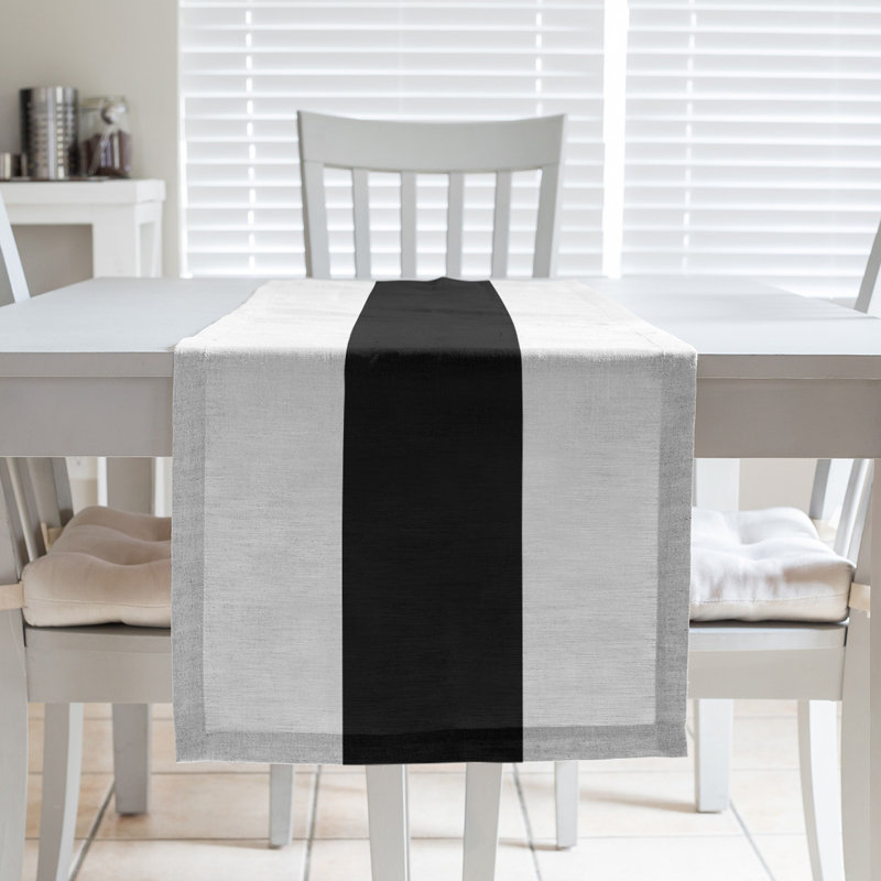 Brooklyn Basketball Table Runner, White/Black/White, 72" L x 16" W, Poly Twill