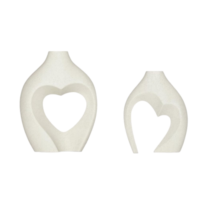 Ensemble de 2 vases en céramique en forme de cœur