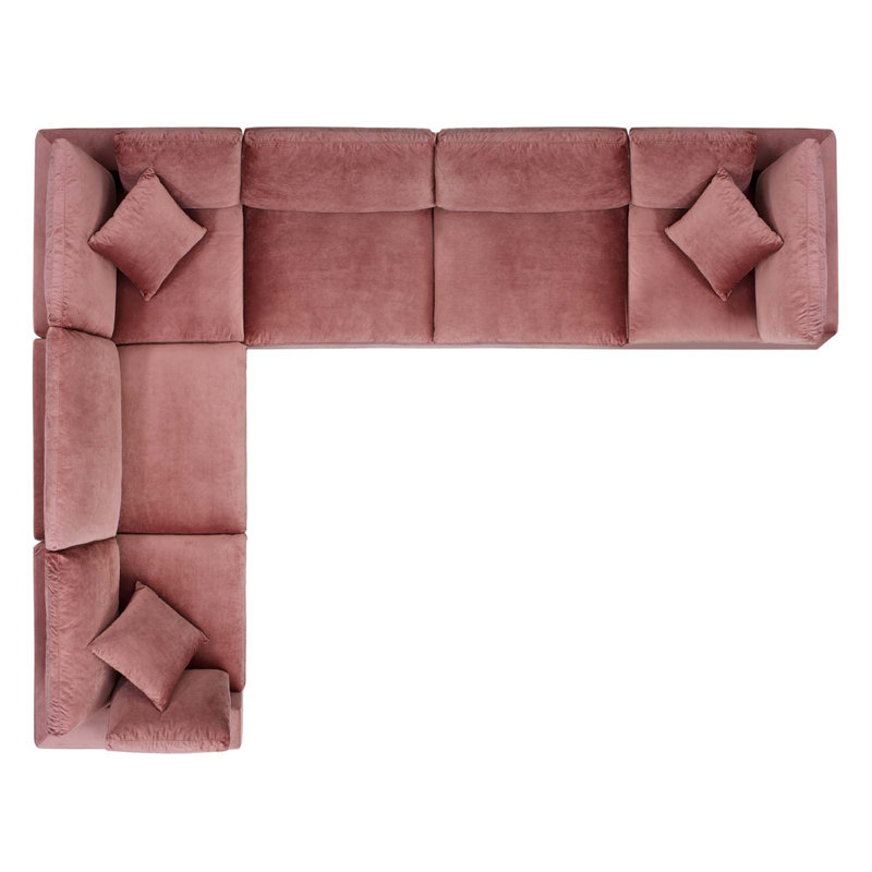 Commix Down Filled Overstuffed Velvet 6-Piece Sectional Sofa by Modway, Dusty Rose Polyester