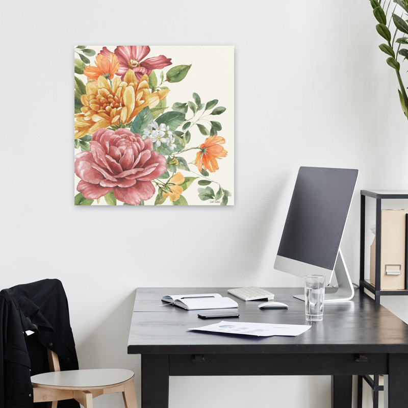 Amber Blossoms I, art floral contemporain, H 18 po x l 18 po
