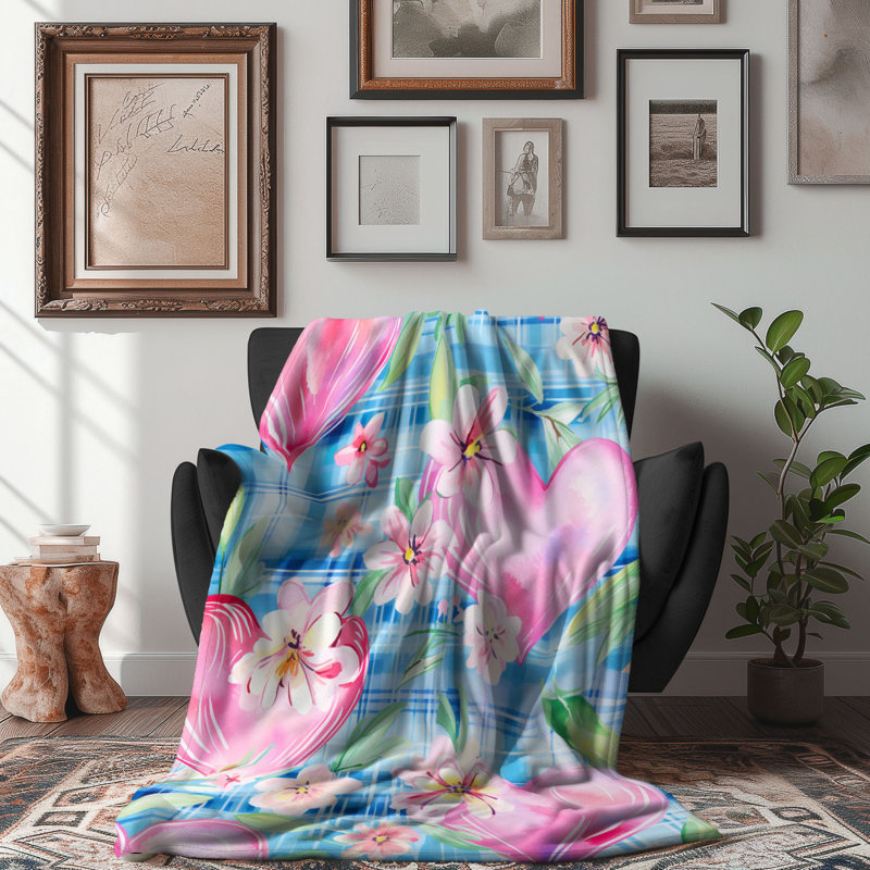 Gingham Hearts - Couverture sherpa de qualité supérieure 1 pièce, L 60 po x L 80 po