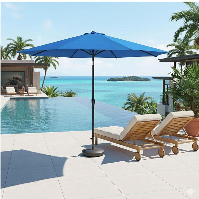 Parasol de marché 11 pieds avec manivelle, baleines inclinables * 11 pi, avec auvent résistant aux rayons UV pour la piscine, la cour et le patio (sans base)