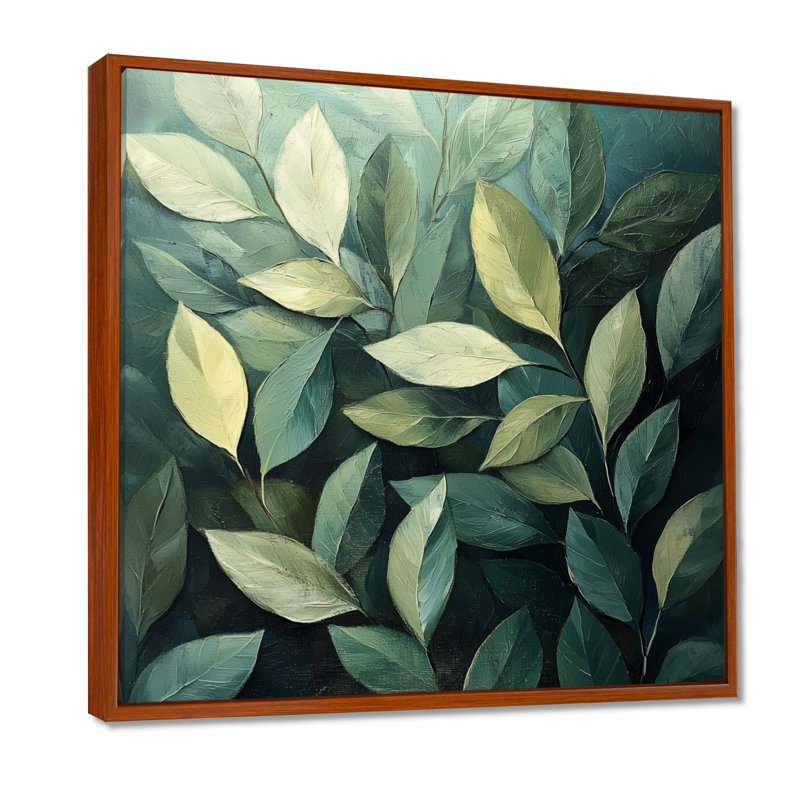 Feuillage olive vert feuilles collage I - feuilles, art mural, Impression encadrée flottante, Brun, H 16 po x l 16 po