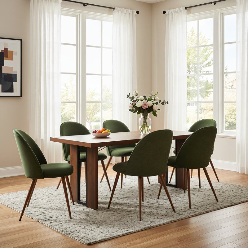 Ensemble de table de salle à manger moderne 7 pièces avec table d'apparence en bois 63 po et chaises rembourrées, Green
