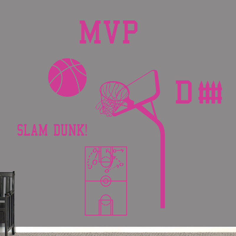 Ensemble de décalcomanie murale basket Haskett, Rose vif