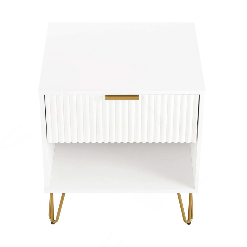 Table de chevet cannelée 20 po Dumbo en blanc (1 tiroir)