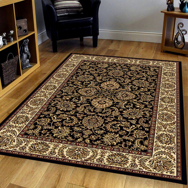 Tapis traditionnel noir de style persan, Rectangle 9 pi 10 po x 12 pi 10 po