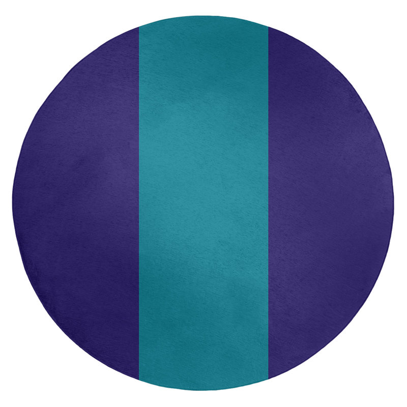 Tapis mauve foncé/bleu foncé rayé, Rond 5 pi