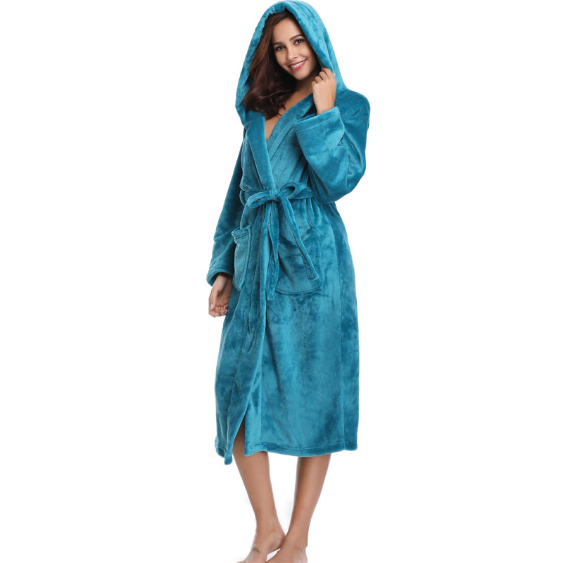 Jarom Flannel Mid-Calf Bathrobe, L, Blue