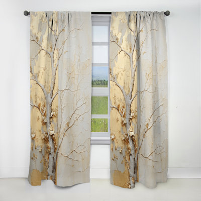 Gold And Beige Tree American Basswood - Tree Basswood Floral Blackout Curtain - 1 Panels