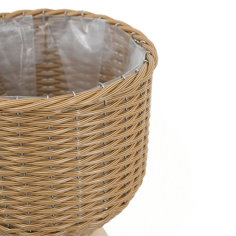 Ensemble de 3 paniers en rotin de polyester brun avec texture de corde et pieds effilés en bois, Brun