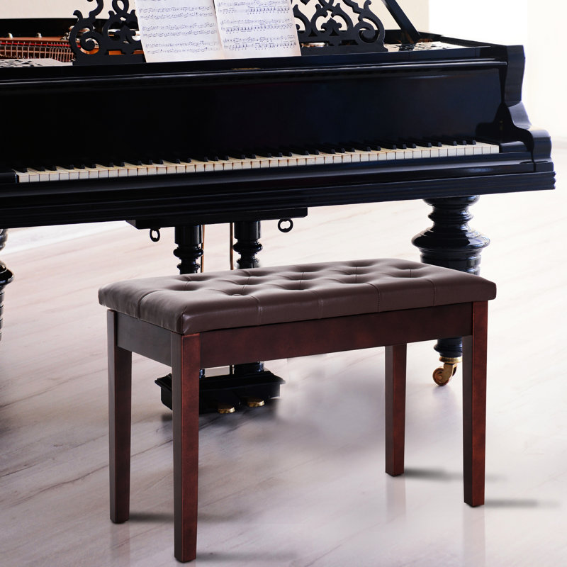 Siège de clavier brun avec rembourrage en similicuir et cadre en bois fiable pour banc de piano recouvert de duo brun, reposant sur des duos