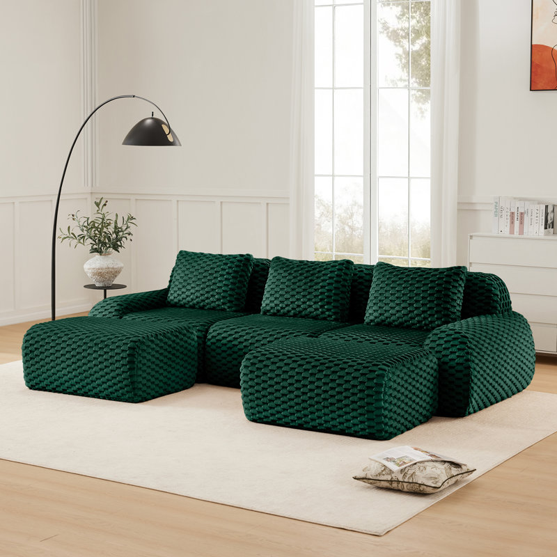 Boneless 114" Modern U-Shaped Modular Sectional Sofa for Living Room,Flannelette Fabric,Oversized 3-Seater Couch,boneless sofa ,Movable Ottoman,Buckle connection,Anti-slip Design,No Assembly