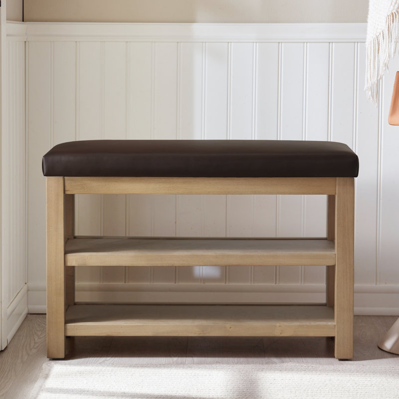 Hahnville Faux Leather Upholstered Storage Shoe Bench, 54.1cm H x 80cm W x 35.1cm D, Brown