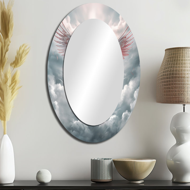 Majestic White Bird In The High Skies I - Large Oval Wall Mirror On Metal, 36" x 24"