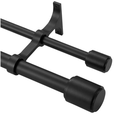 Tringle à rideaux double 72 à 144 po, tringle à rideaux double noir mat avec embouts, tringle à draperie double à l'avant et à l'arrière de 5/8 po, tringle à rideaux double réglable noire