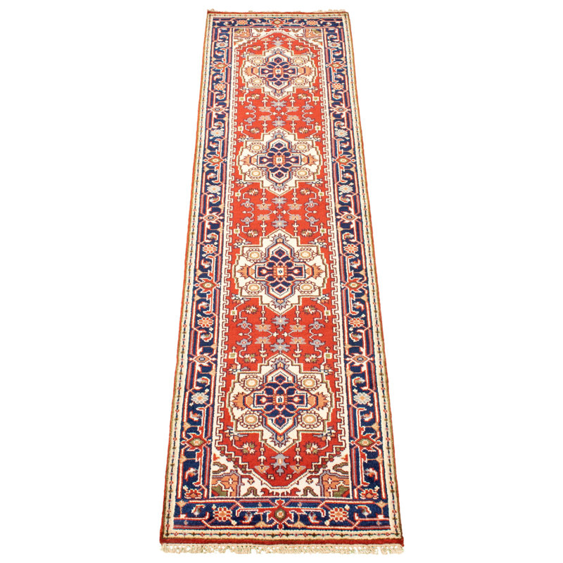 Tapis de couloir Ivoire en Tapis décoratif laine noué à la main de conception unique 2 pi 7 po x 10 pi Denequa