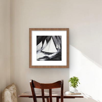 «Grayscale Boats in a Storm - Office Sea», reproduction encadrée