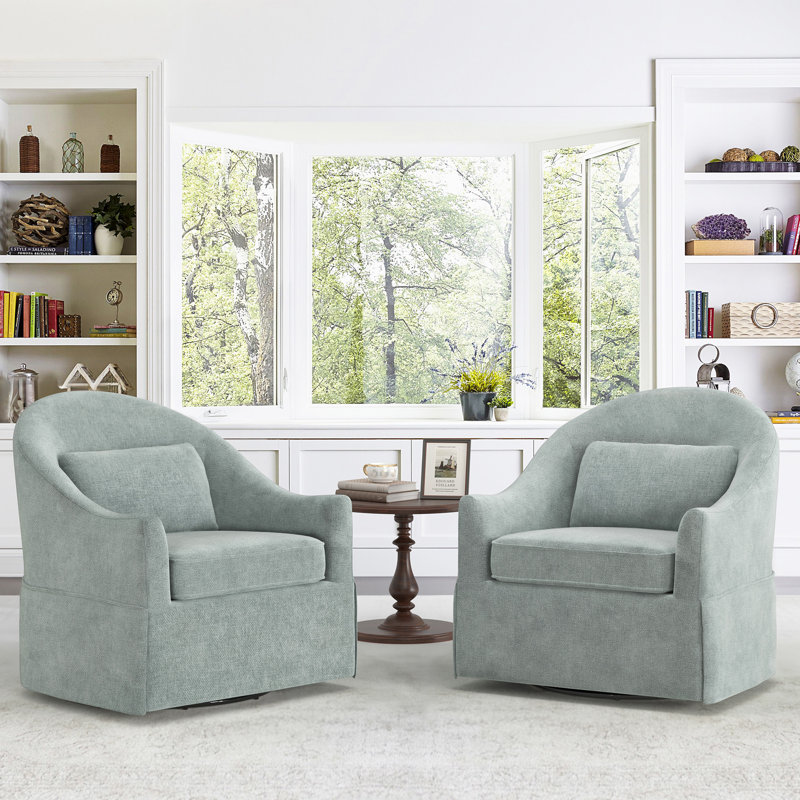 Fauteuil demi-tonneau pivotant Martha (ensemble de 2), Bleu fumée / vert