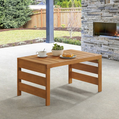 37" Wide Outdoor Eucalyptus Wood Slotted Rectangular Coffee Table