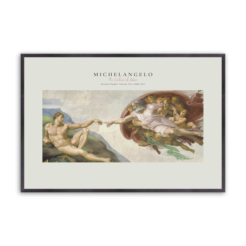 La création d'Adam par Michel-Ange v2, Reproduction encadrée sans passe-partout, Zinc patiné