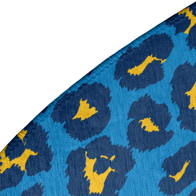 Tapis bleu / jaune à imprimé animal, Rond 5 pi